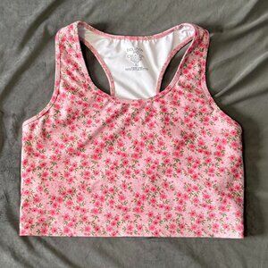 Pink floral cropped work out top